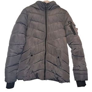 Madden NYC Gray Puffer Jacket with Hood Size Medium